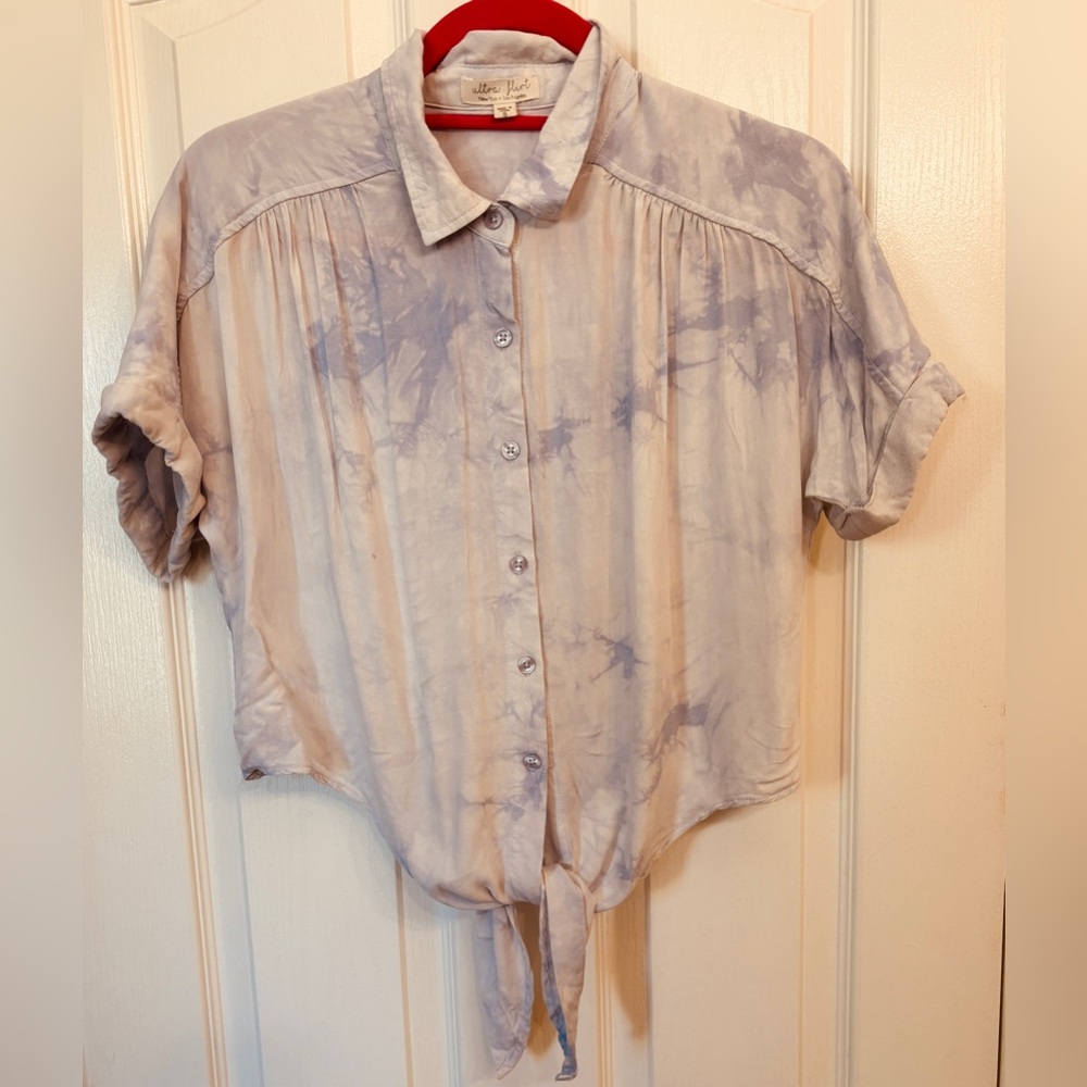 Ultra Flirt Purple Tie-Dye Button-Down Collared Crop Shirt Women’s Small